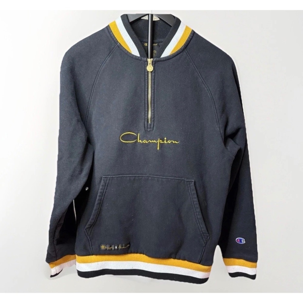 Mens SMALL Champion x Muhammad Ali Sweatshirt Black Gold Limited Edition 1/4 Zip - Picture 8 of 8